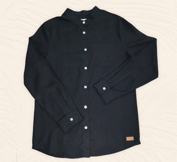 Plain Long Sleeves Mandarin Collar Shirt - Black (SHLSHUBK)