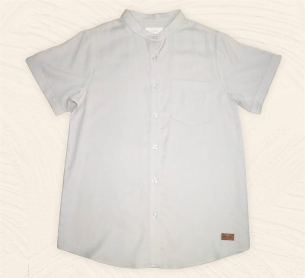 Plain Short Sleeves Mandarin Collar Shirt - Grey White (SHSSHUGW)