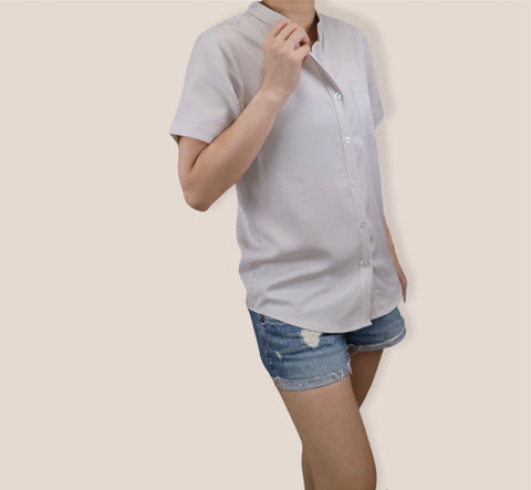 Plain Short Sleeves Mandarin Collar Shirt - Grey White (SHSSHUGW)