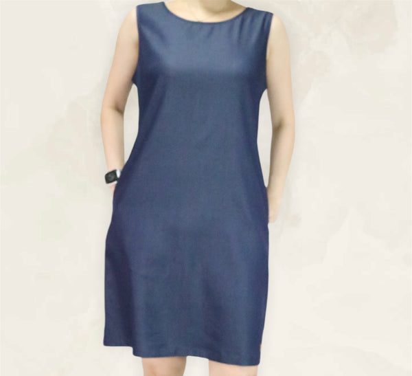 Plain Sleeveless A-Line Dress - Denim Blue (DMSLHUDB)