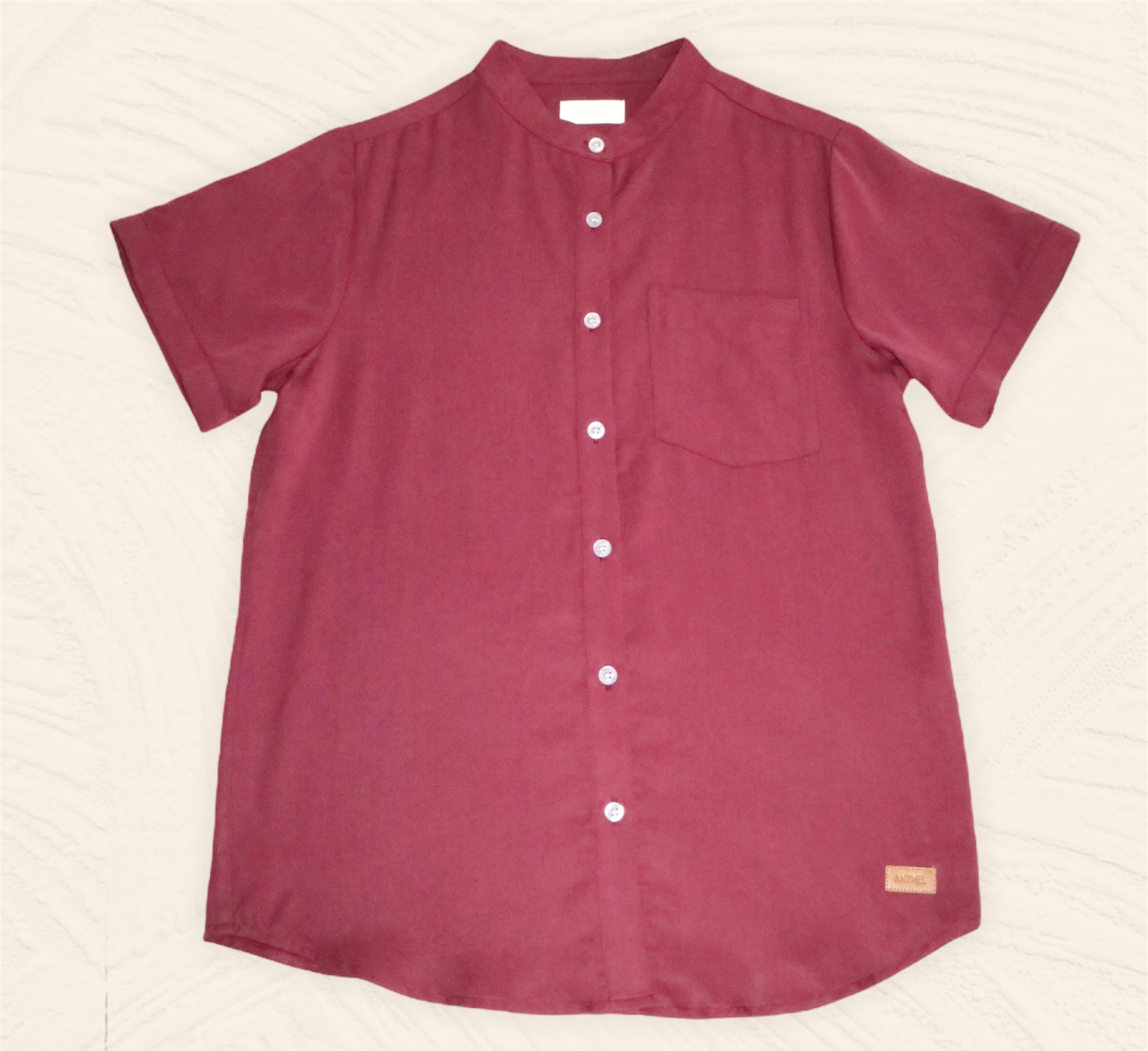 Plain Short Sleeves Mandarin Collar Shirt - Red Wine (SHSSHURW)