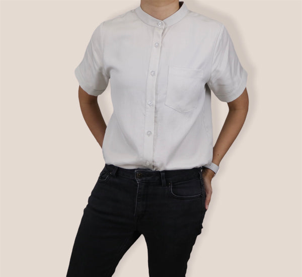 Plain Short Sleeves Mandarin Collar Shirt - Grey White (SHSSHUGW)