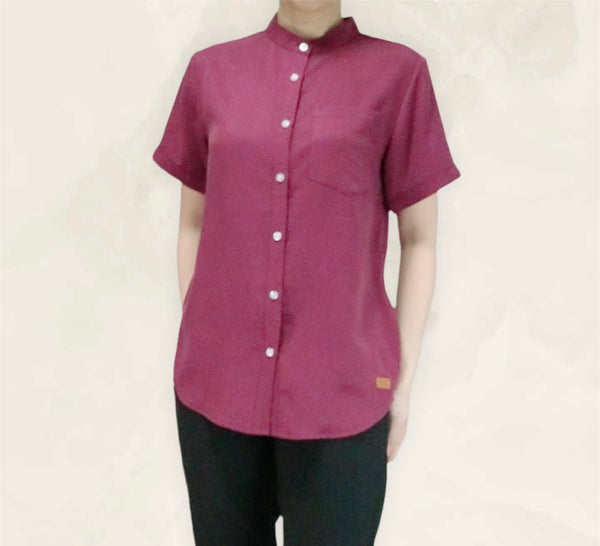 Plain Short Sleeves Mandarin Collar Shirt - Red Wine (SHSSHURW)