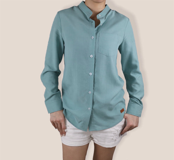 Plain Long Sleeves Mandarin Collar Shirt - Cadet Blue (SHLSHUCB)