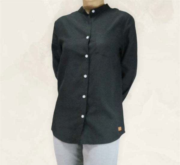 Plain Long Sleeves Mandarin Collar Shirt - Black (SHLSHUBK)