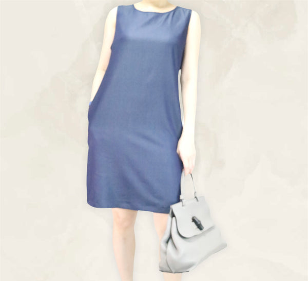 Plain Sleeveless A-Line Dress - Denim Blue (DMSLHUDB)