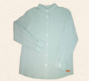 Plain Long Sleeves Mandarin Collar Shirt - Cadet Blue (SHLSHUCB)