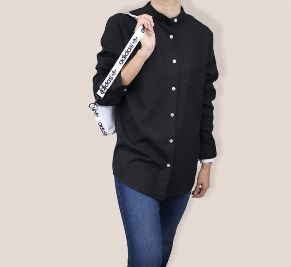 Plain Long Sleeves Mandarin Collar Shirt - Black (SHLSHUBK)