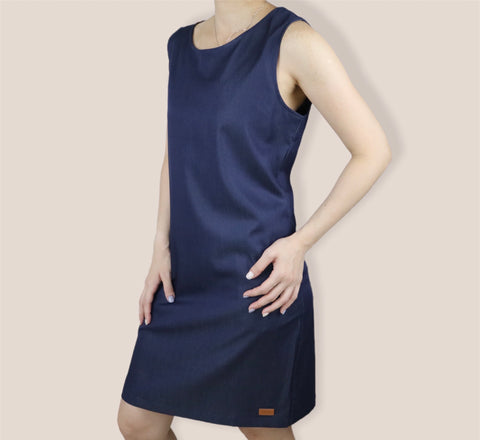 Plain Sleeveless A-Line Dress - Denim Blue (DMSLHUDB)