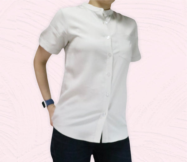 Plain Short Sleeves Mandarin Collar Shirt - Grey White (SHSSHUGW)