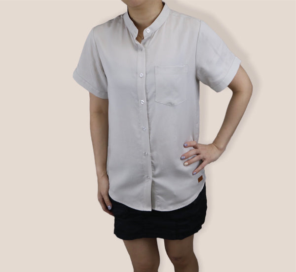 Plain Short Sleeves Mandarin Collar Shirt - Grey White (SHSSHUGW)