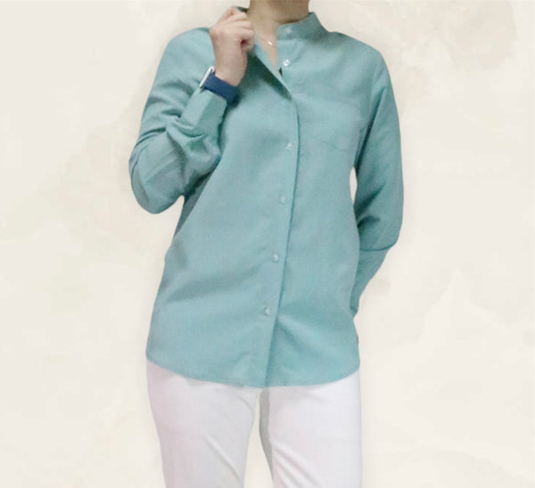 Plain Long Sleeves Mandarin Collar Shirt - Cadet Blue (SHLSHUCB)