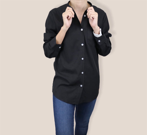 Plain Long Sleeves Mandarin Collar Shirt - Black (SHLSHUBK)