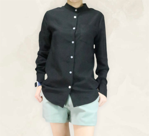 Plain Long Sleeves Mandarin Collar Shirt - Black (SHLSHUBK)