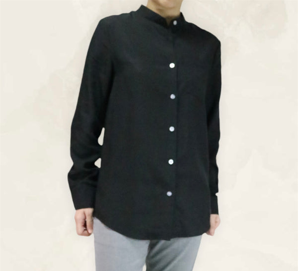 Plain Long Sleeves Mandarin Collar Shirt - Black (SHLSHUBK)