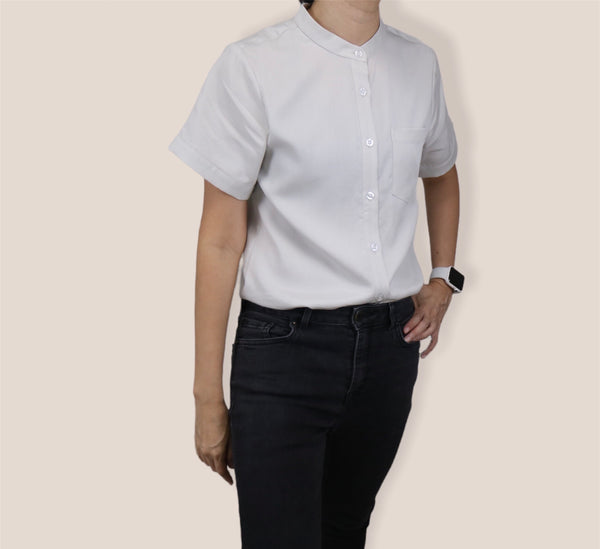 Plain Short Sleeves Mandarin Collar Shirt - Grey White (SHSSHUGW)